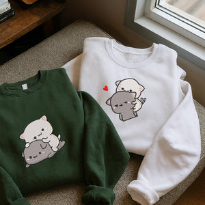 Cat Couple Embroidery Design Kawaii Kitty Cuddling