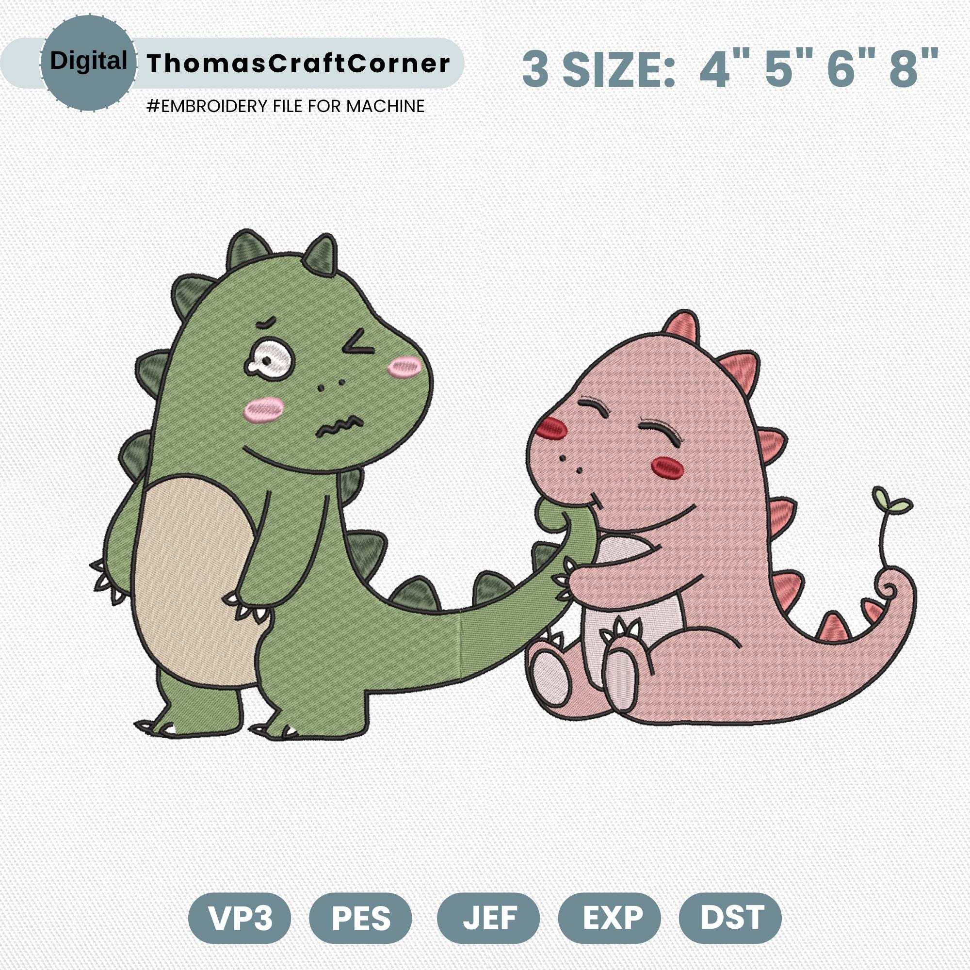 Dinosaur Couple Embroidery Design Romantic Dino Machine