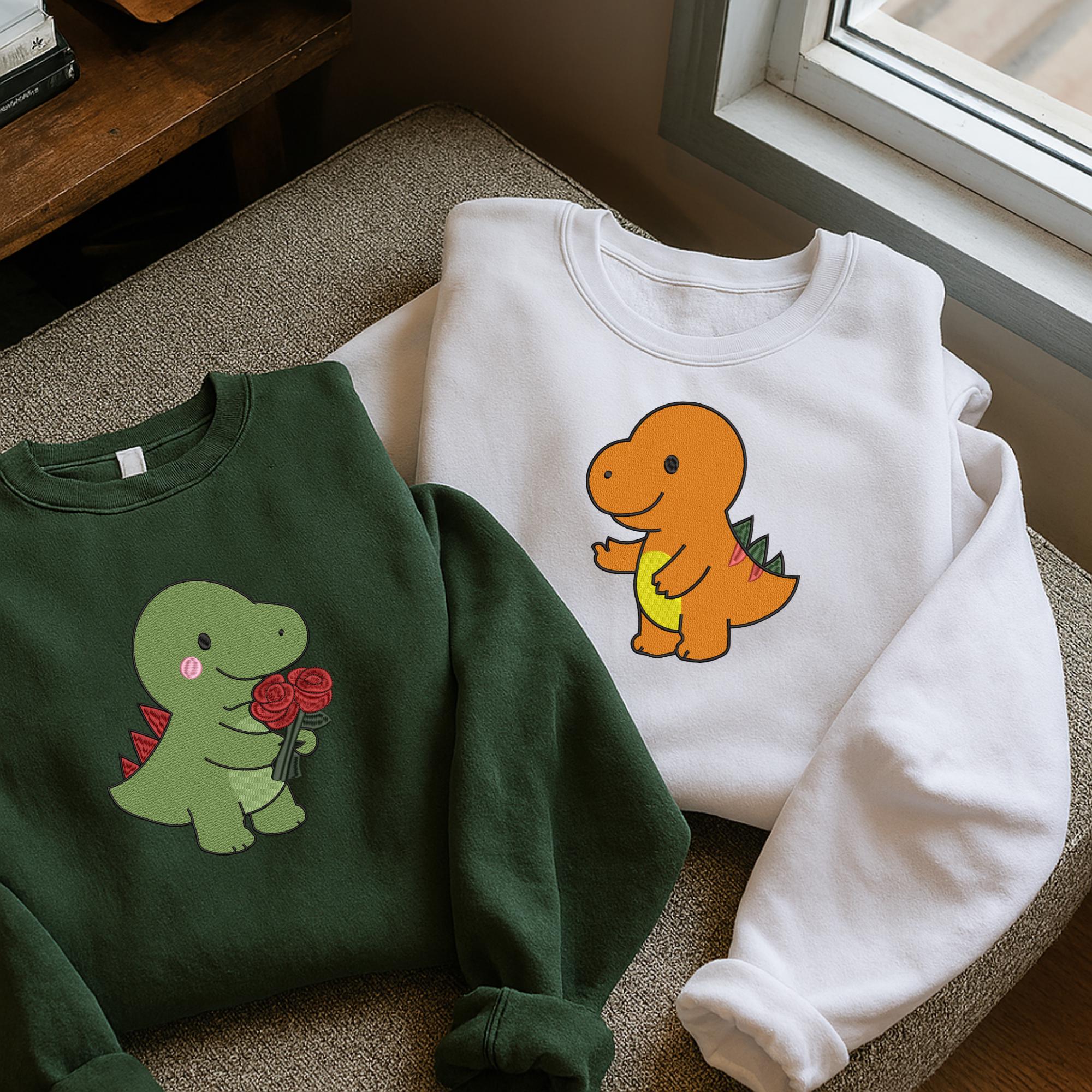 Dinosaur Couple Embroidery Design Romantic Dino