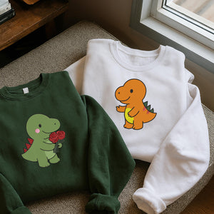 Dinosaur Couple Embroidery Design Romantic Dino