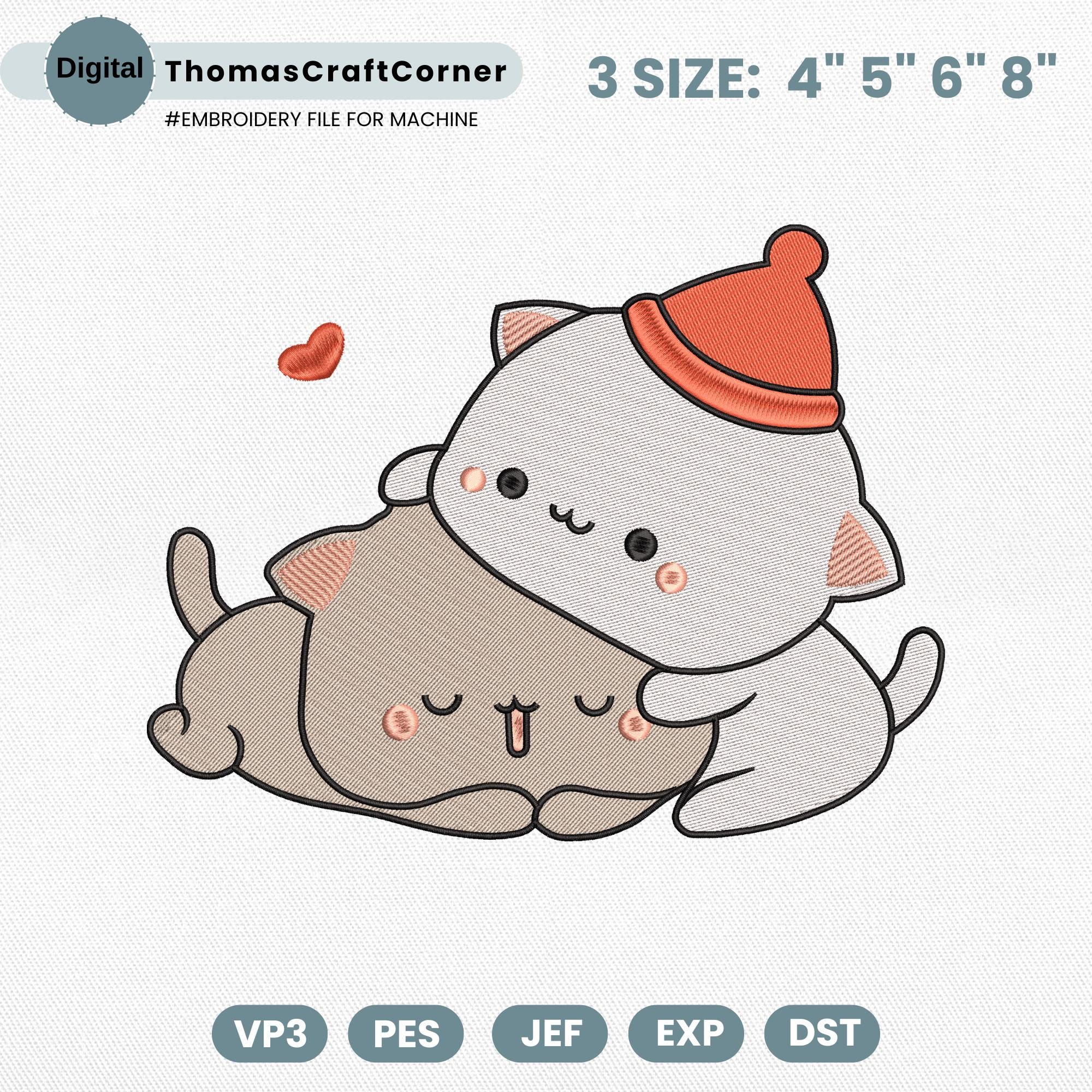 Kawaii Cat Couple Embroidery Design Pattern