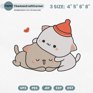Kawaii Cat Couple Embroidery Design Pattern