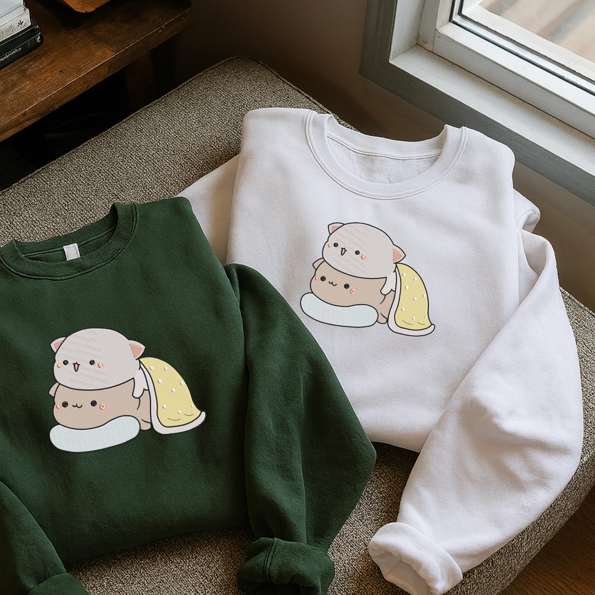 Kawaii Cat Couple Embroidery Design Machine File