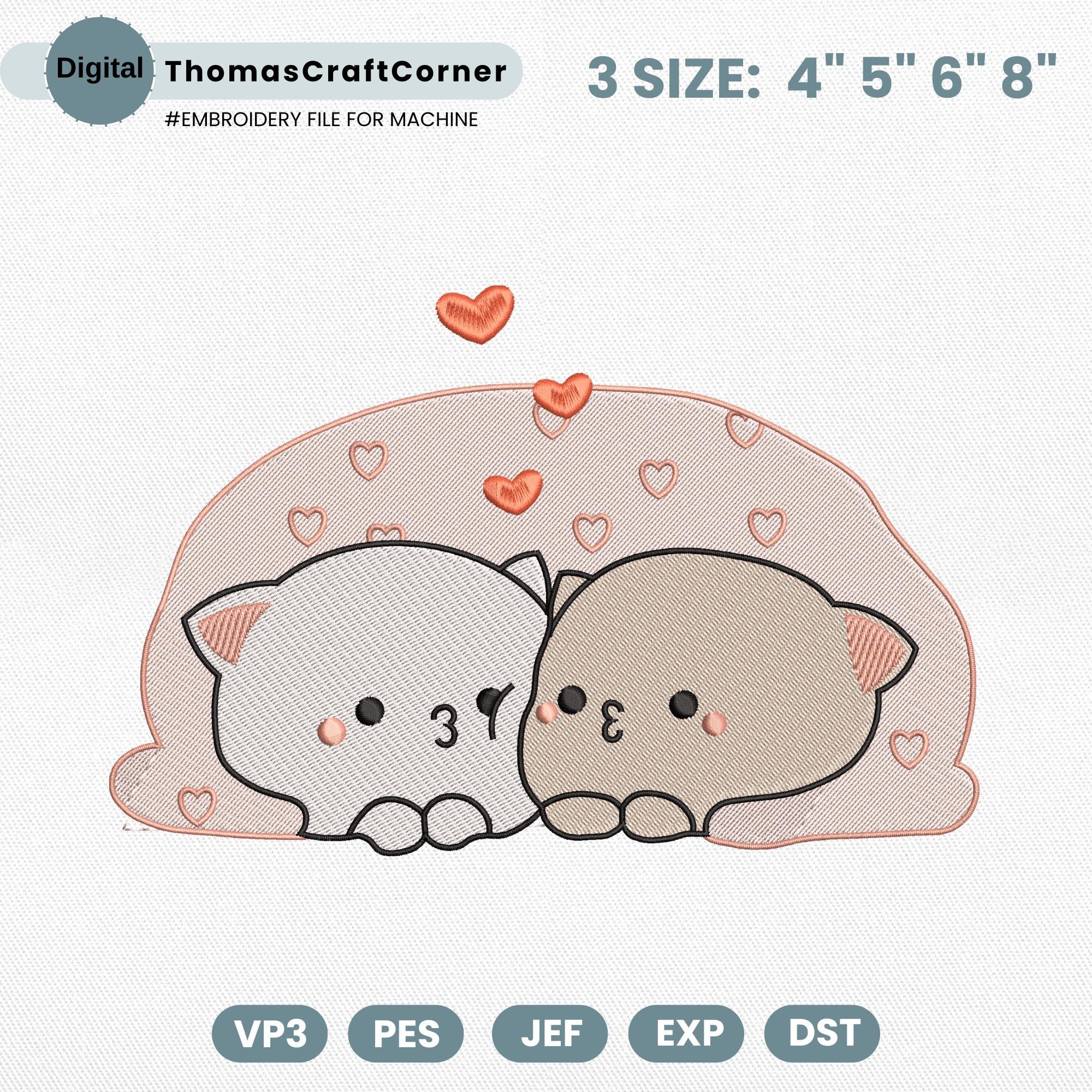 Kawaii Cat Couple Embroidery Design Pattern