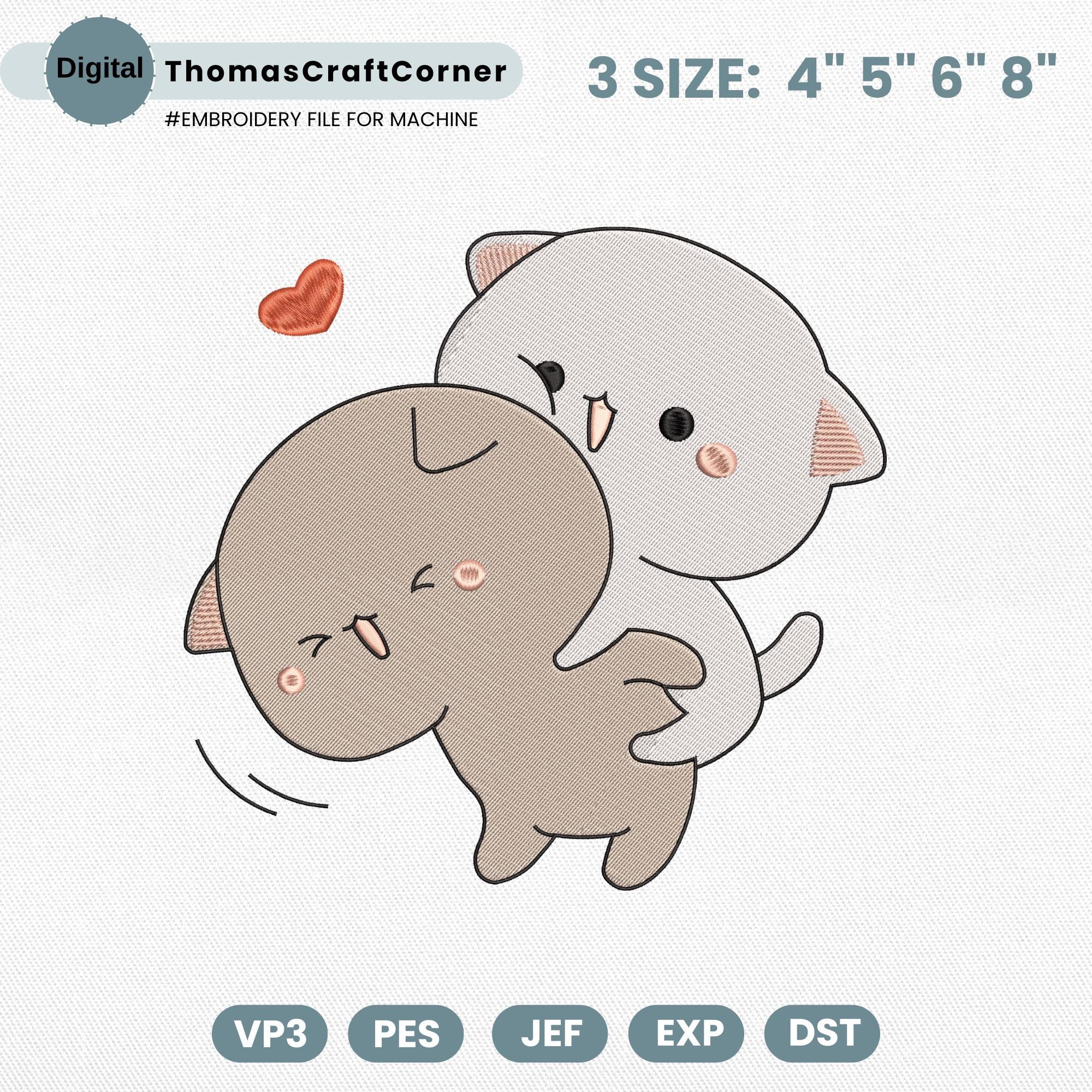Kawaii Cat Couple Embroidery Design Machine File