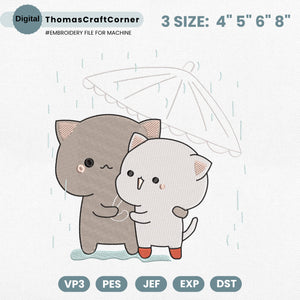 Kawaii Cat Couple Embroidery Design Machine File