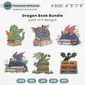 Book Dragon Embroidery Design, Dragon Reading Embroidery Bundle, Bookworm Dragon Embroidery File, Gift For Book Lover, Instant Download, PES