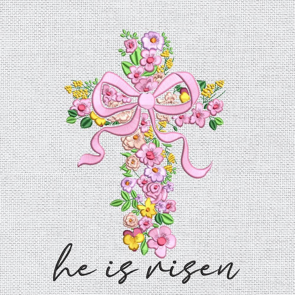 He Is Risen Floral Cross Embroidery Design PES DST EXP - ThredViora