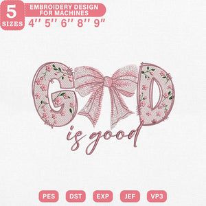 God Is Good Embroidery Pattern, Christian Quote PES DST JEF - ThredViora