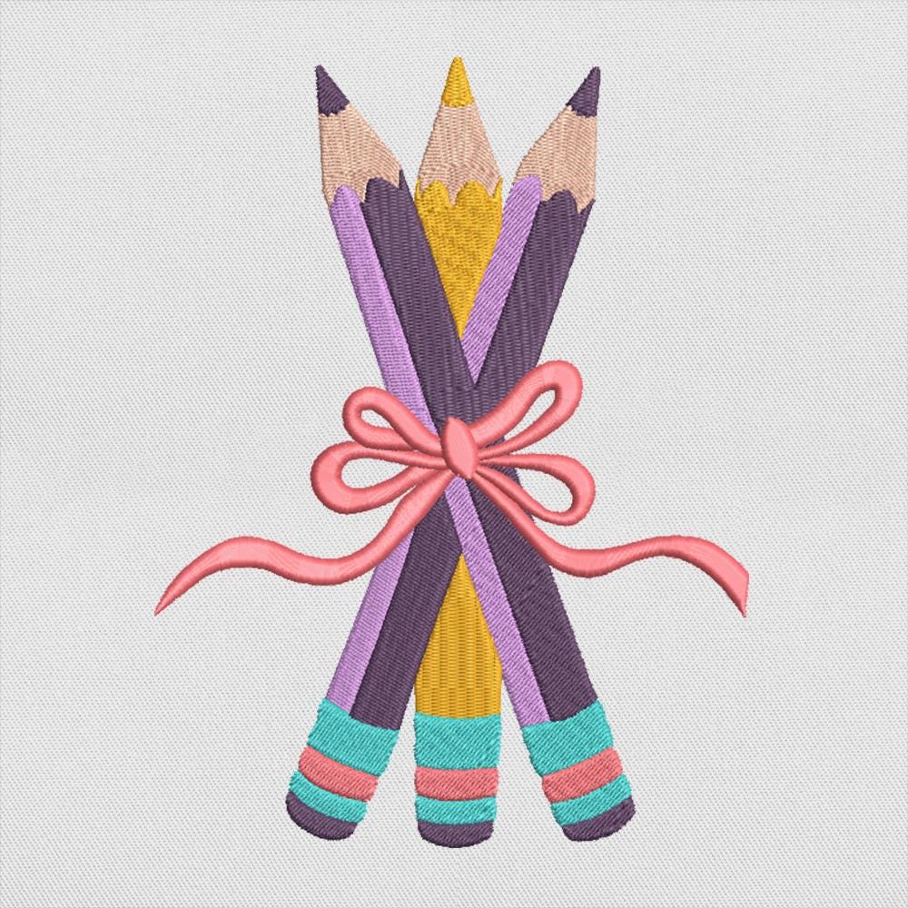 Pencil Embroidery Design School Pattern Download