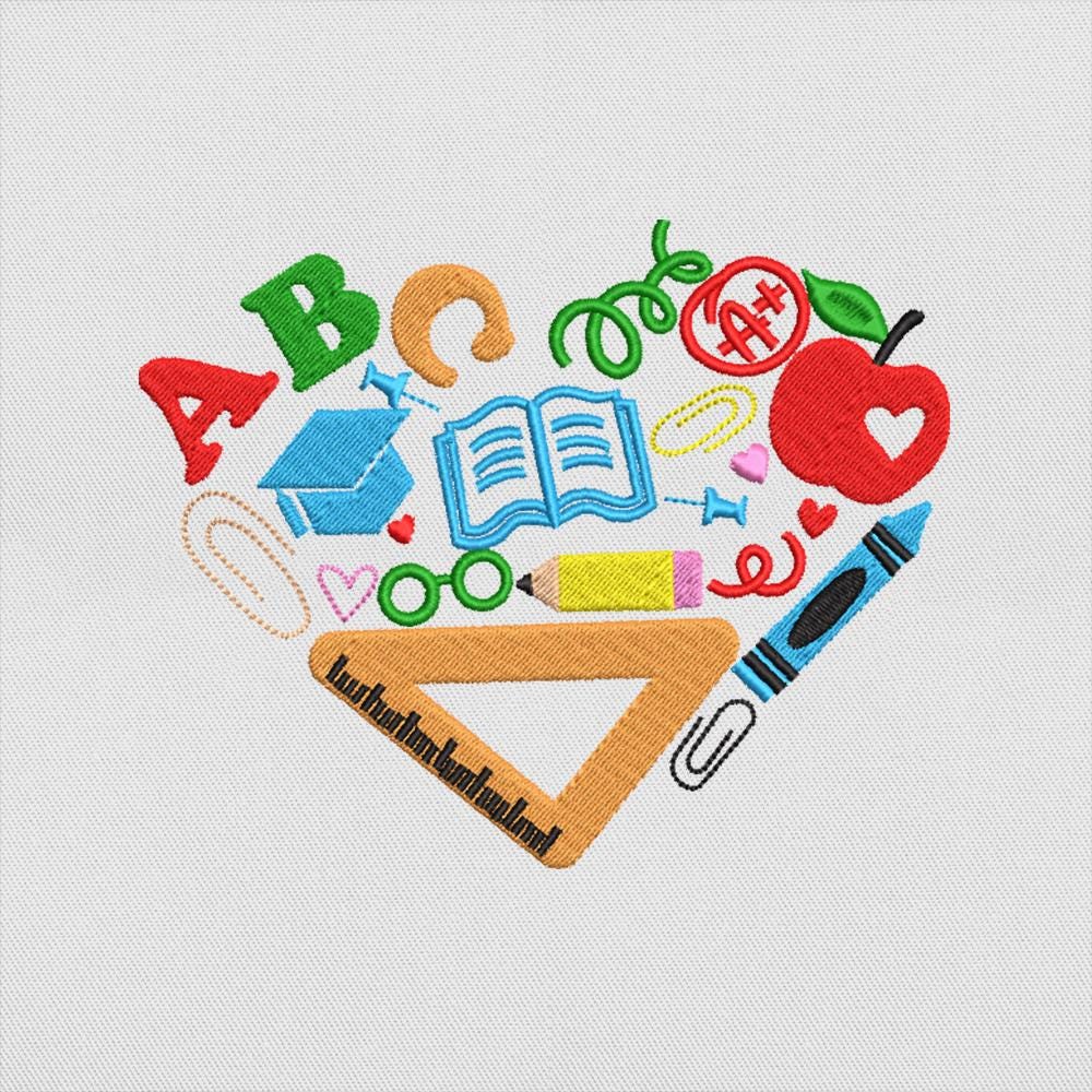 Teacher Heart Embroidery Pattern Instant Download