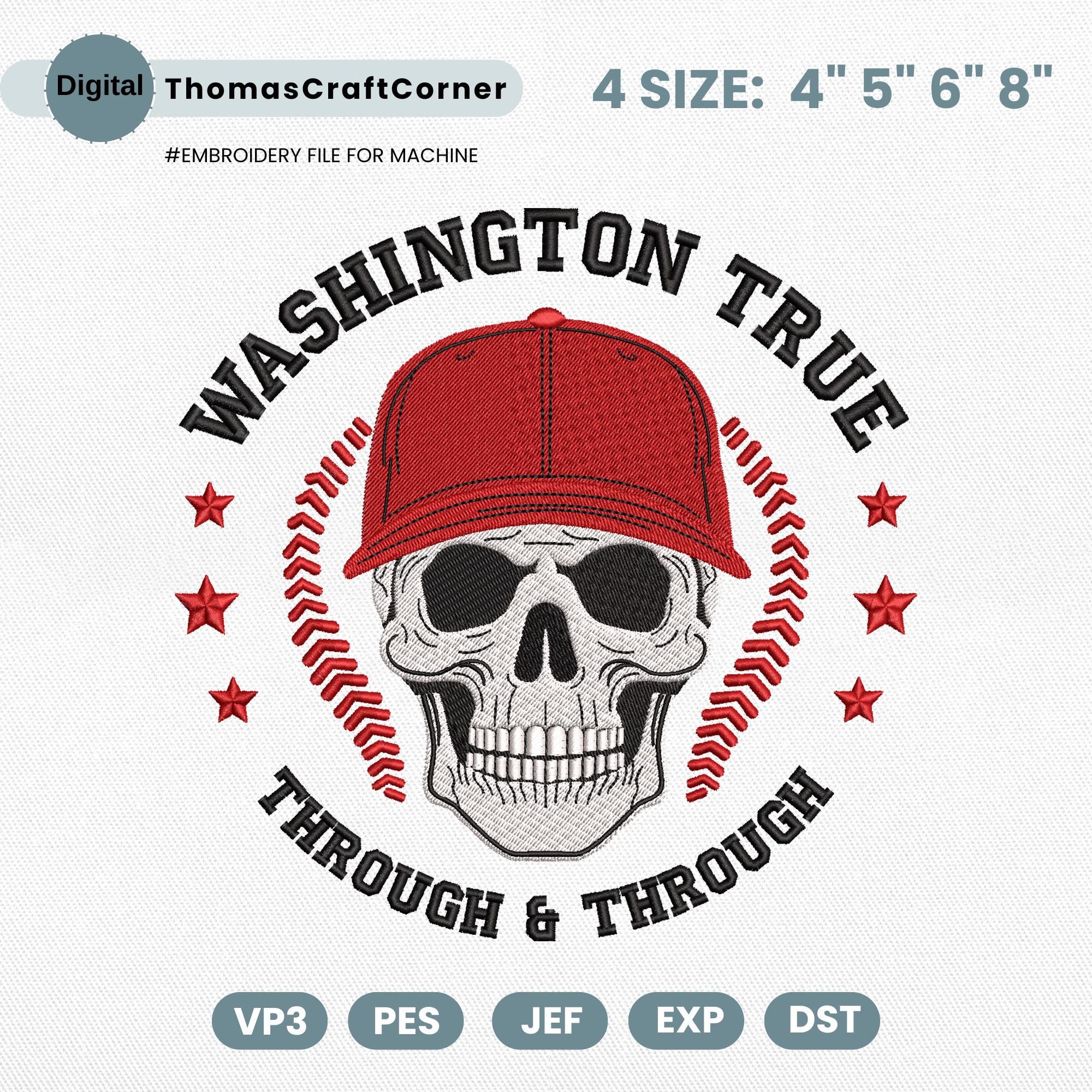 Washington Baseball Embroidery Design Skull Sports
