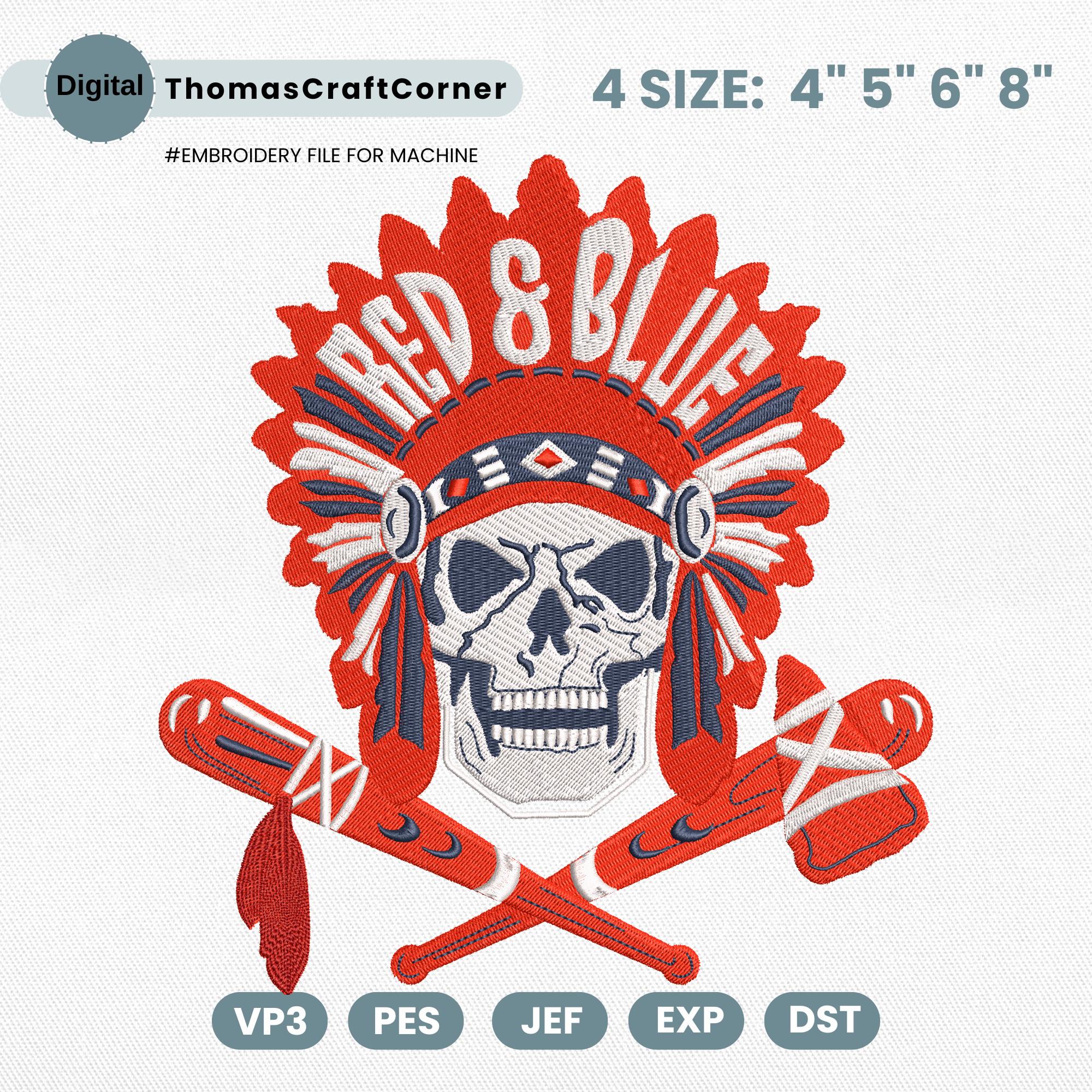 Atlanta Baseball Embroidery Design Skull Sports Machine