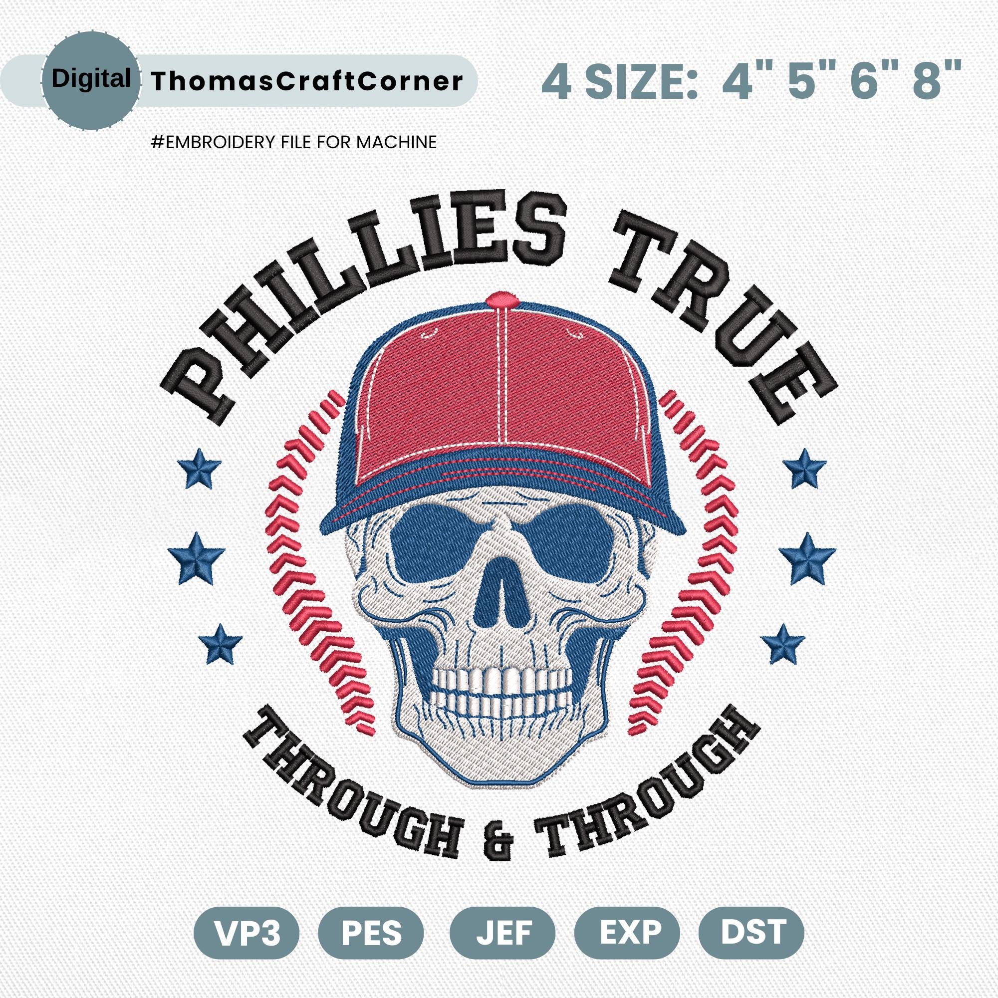 Philadelphia Baseball Embroidery Design Skull Sports Machine