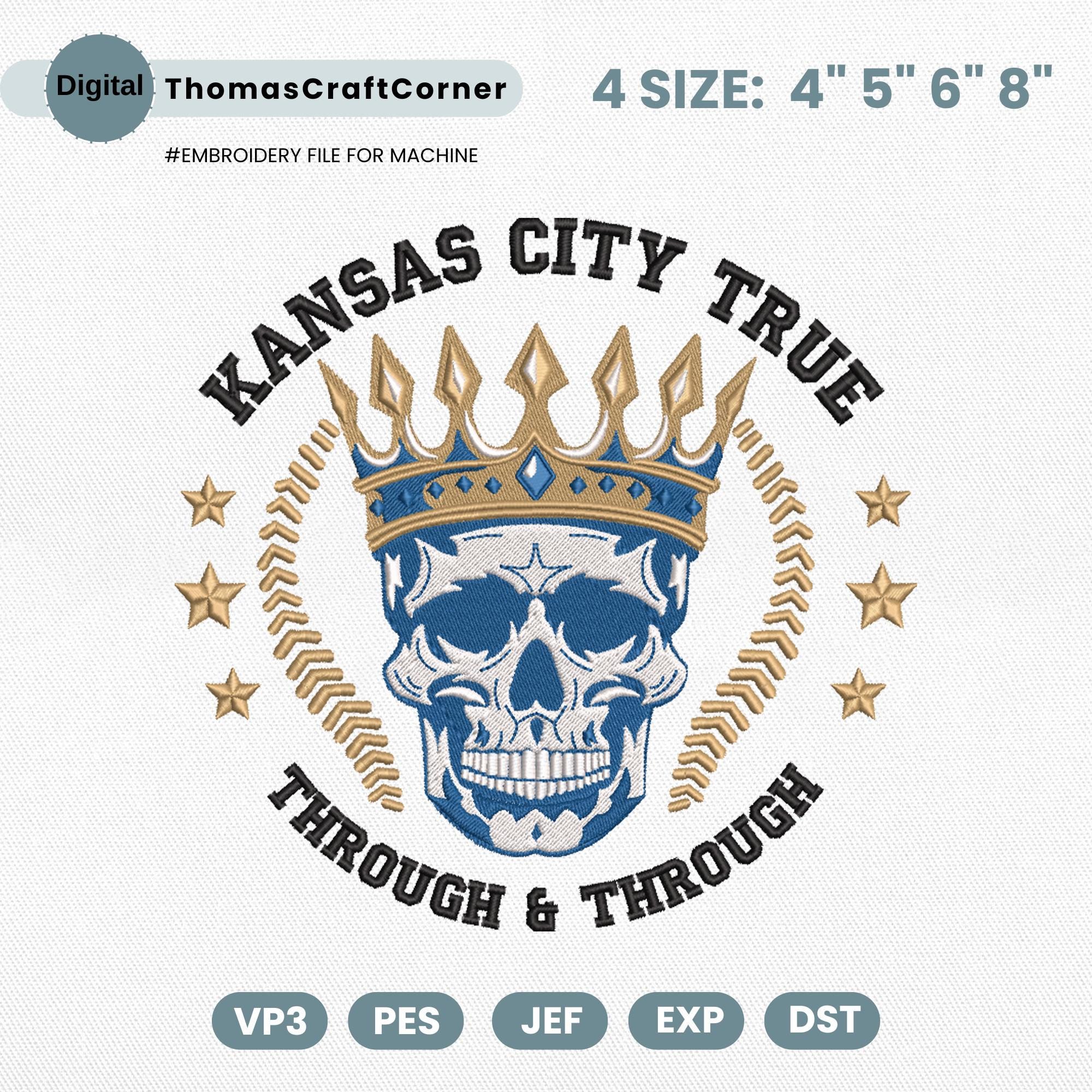 Kansas City Baseball Embroidery Design Skull Machine