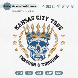 Kansas City Baseball Embroidery Design Skull Machine