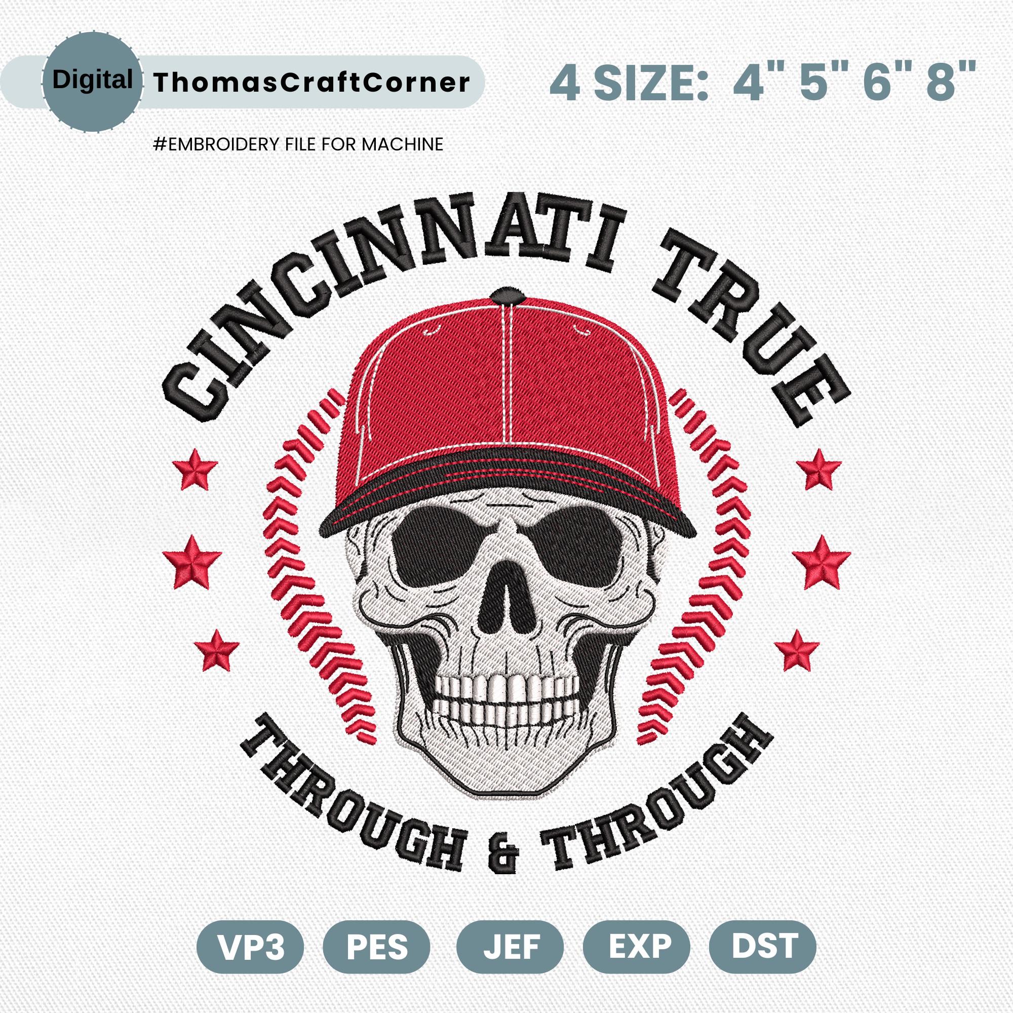 Cincinnati Baseball Embroidery Design Skull Sports