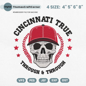 Cincinnati Baseball Embroidery Design Skull Sports