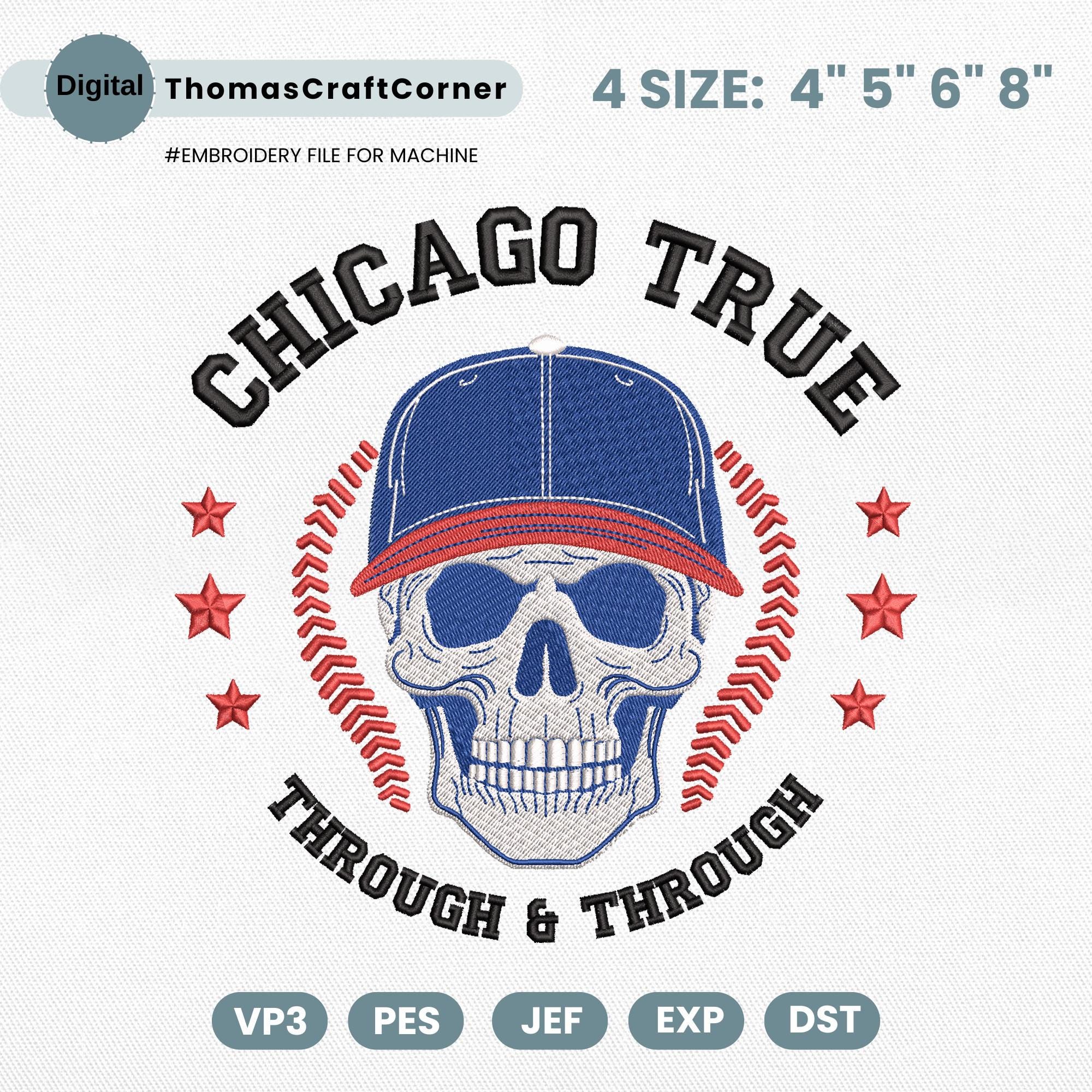 Chicago Baseball Embroidery Design Skull Sports Machine