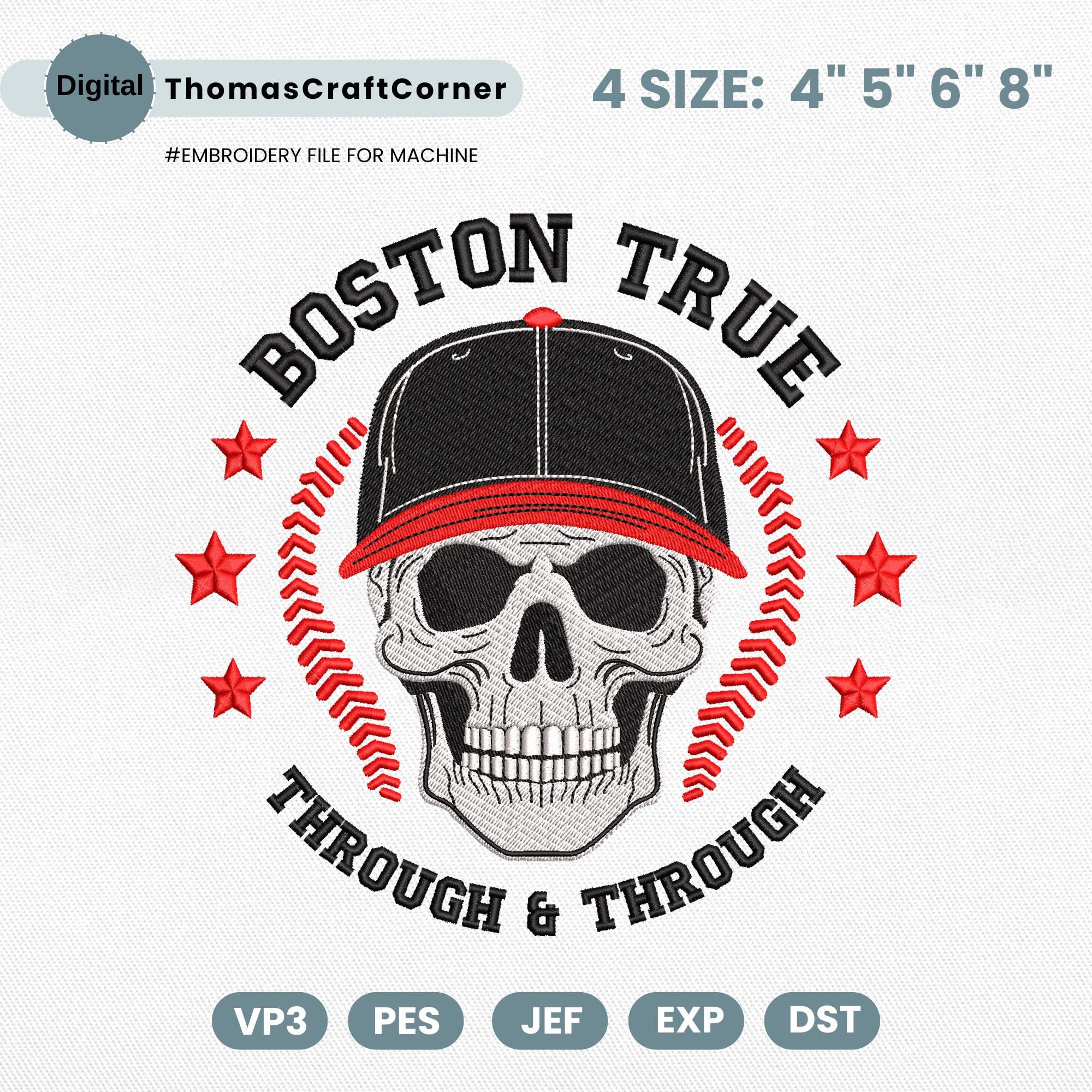 Boston Baseball Embroidery Design Skull Sports Machine