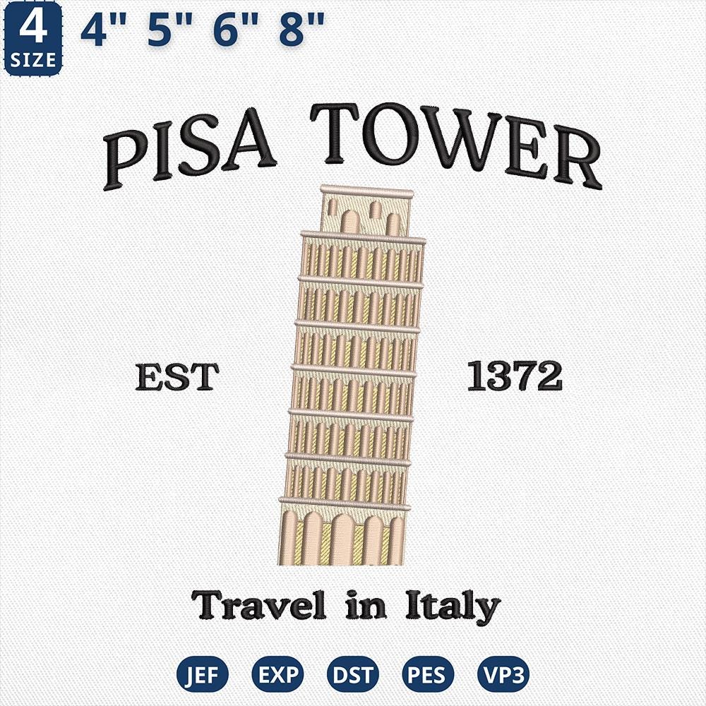 Pisa Tower Embroidery Design Travel Italia
