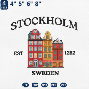 Stockholm Sweden Embroidery Design Skyline