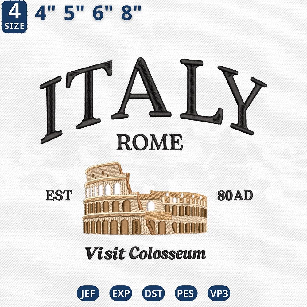 Italy Rome Embroidery Design Colosseum Skyline
