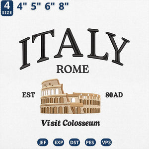 Italy Rome Embroidery Design Colosseum Skyline
