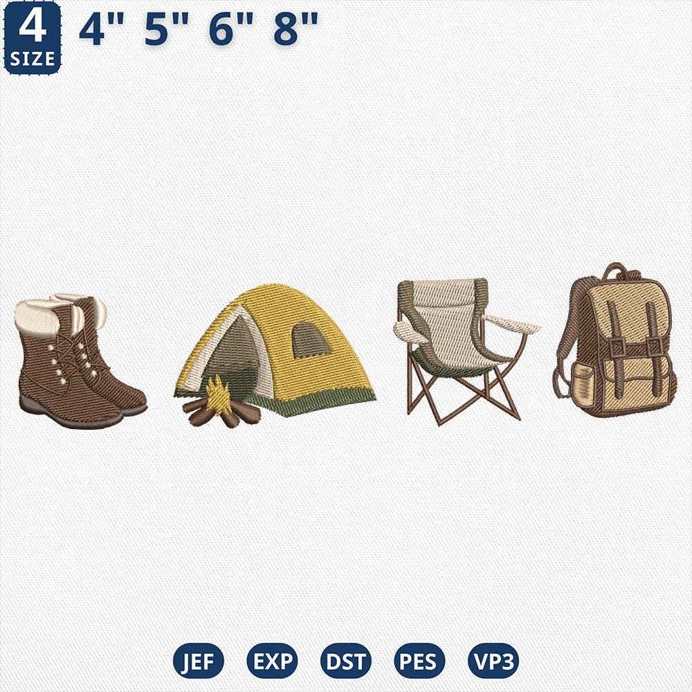 Camping Gear Embroidery Design Nature Campfire Hiking