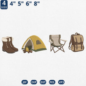 Camping Gear Embroidery Design Nature Campfire Hiking