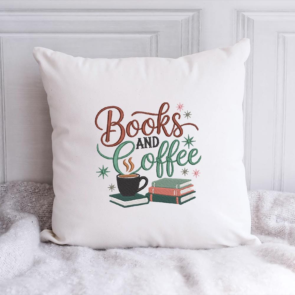 Bookaholic Coffee Embroidery Pattern Download PES DST JEF