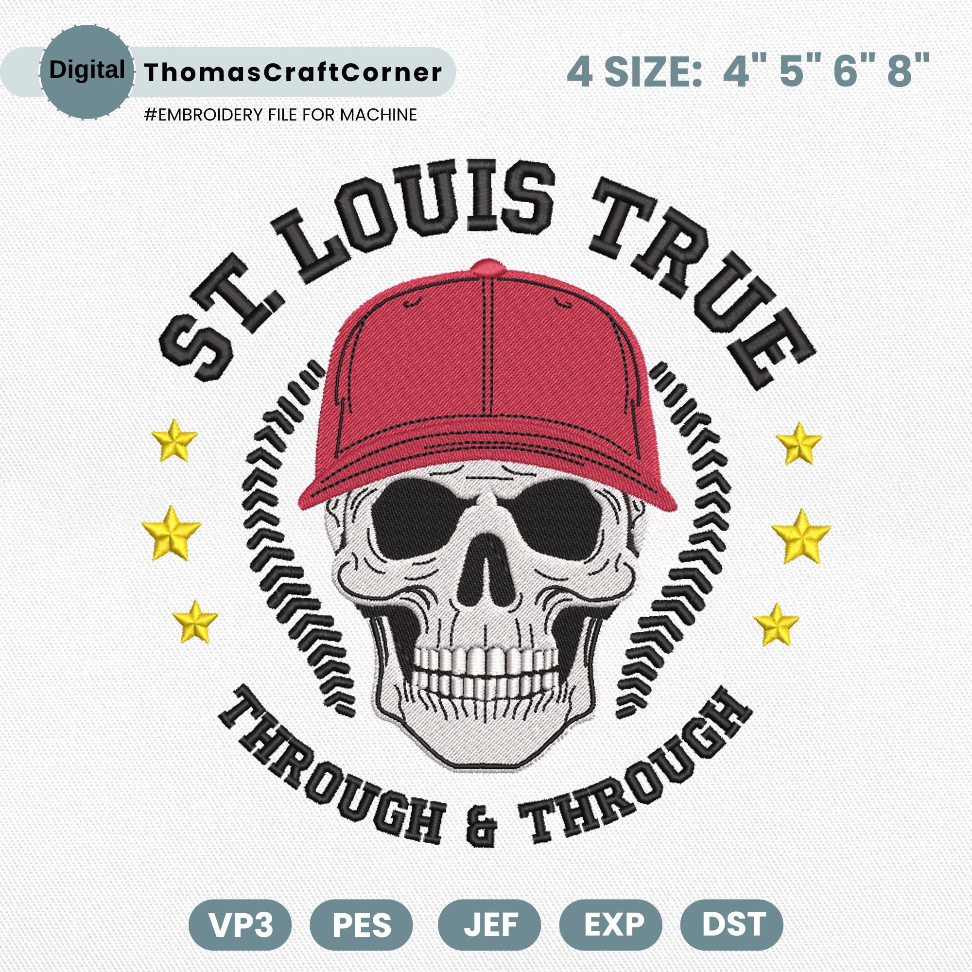 St. Louis Baseball Embroidery Design Skull Machine