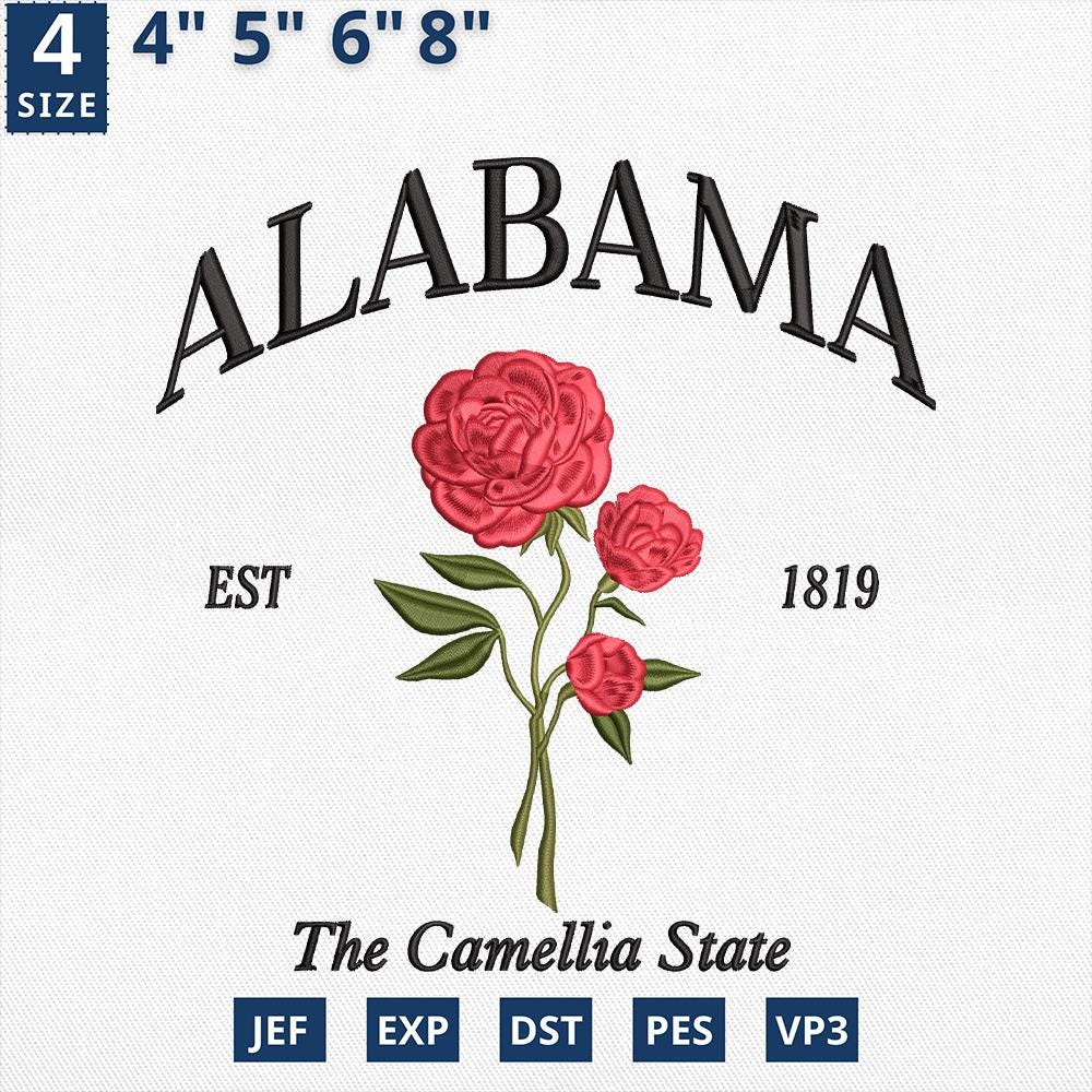 Alabama Camellia Rose Embroidery Design File