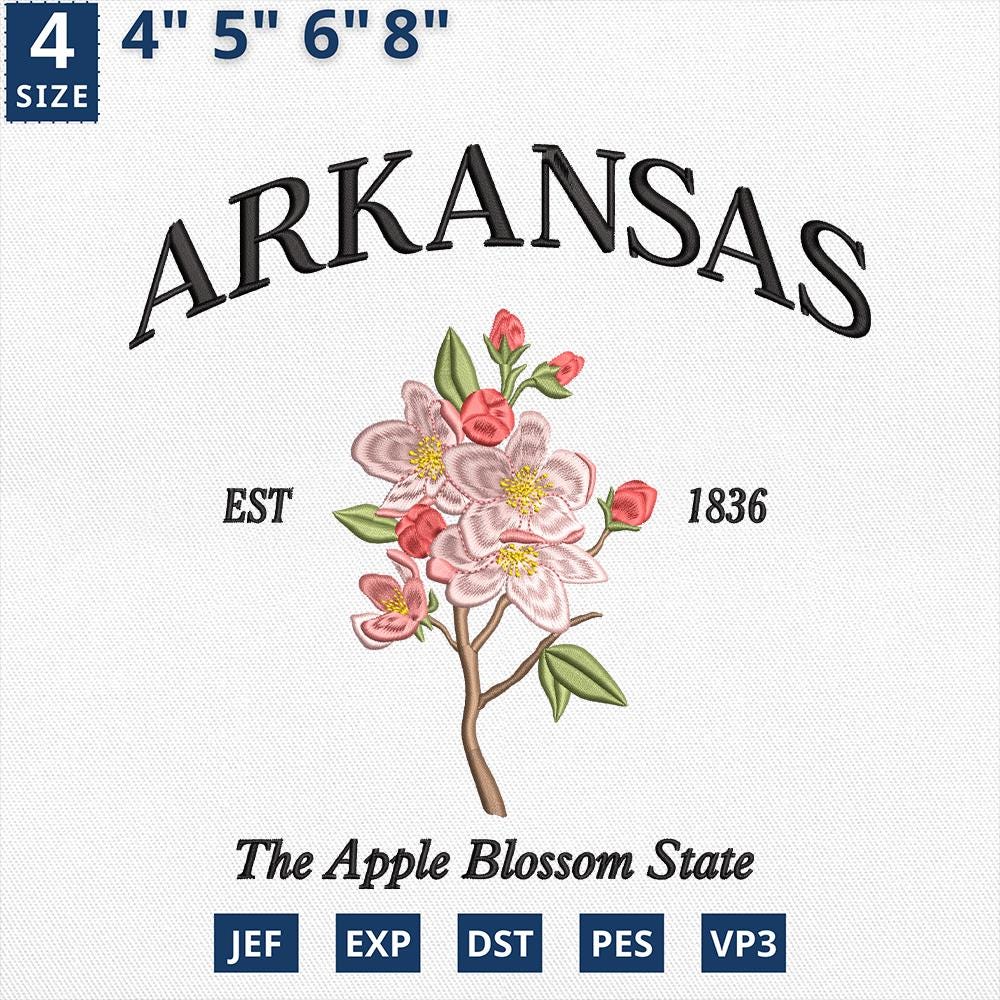 Arkansas Apple Blossom Embroidery Design File