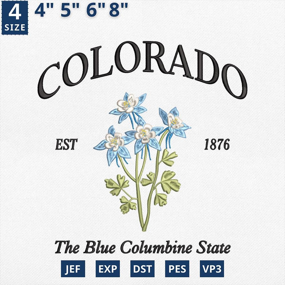 Colorado Columbine Embroidery Design Instant Download