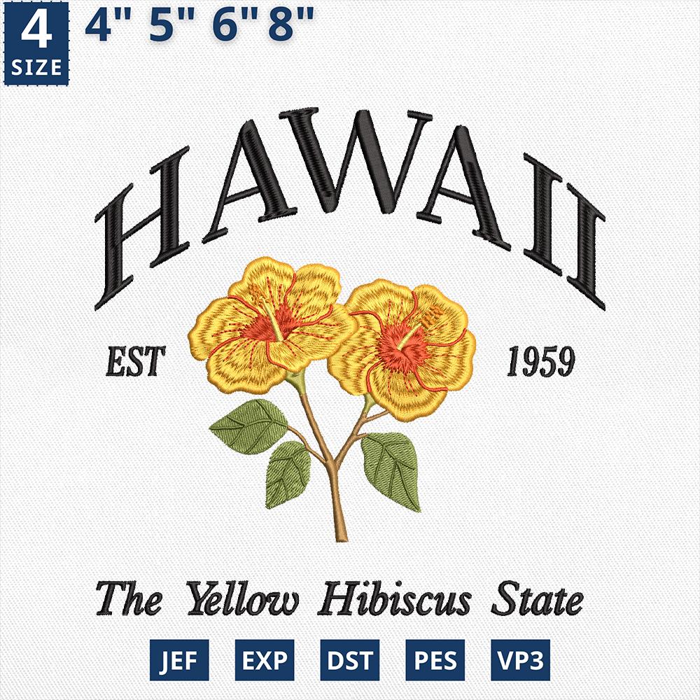 Hawaii Flower Yellow Hibiscus Embroidery Design