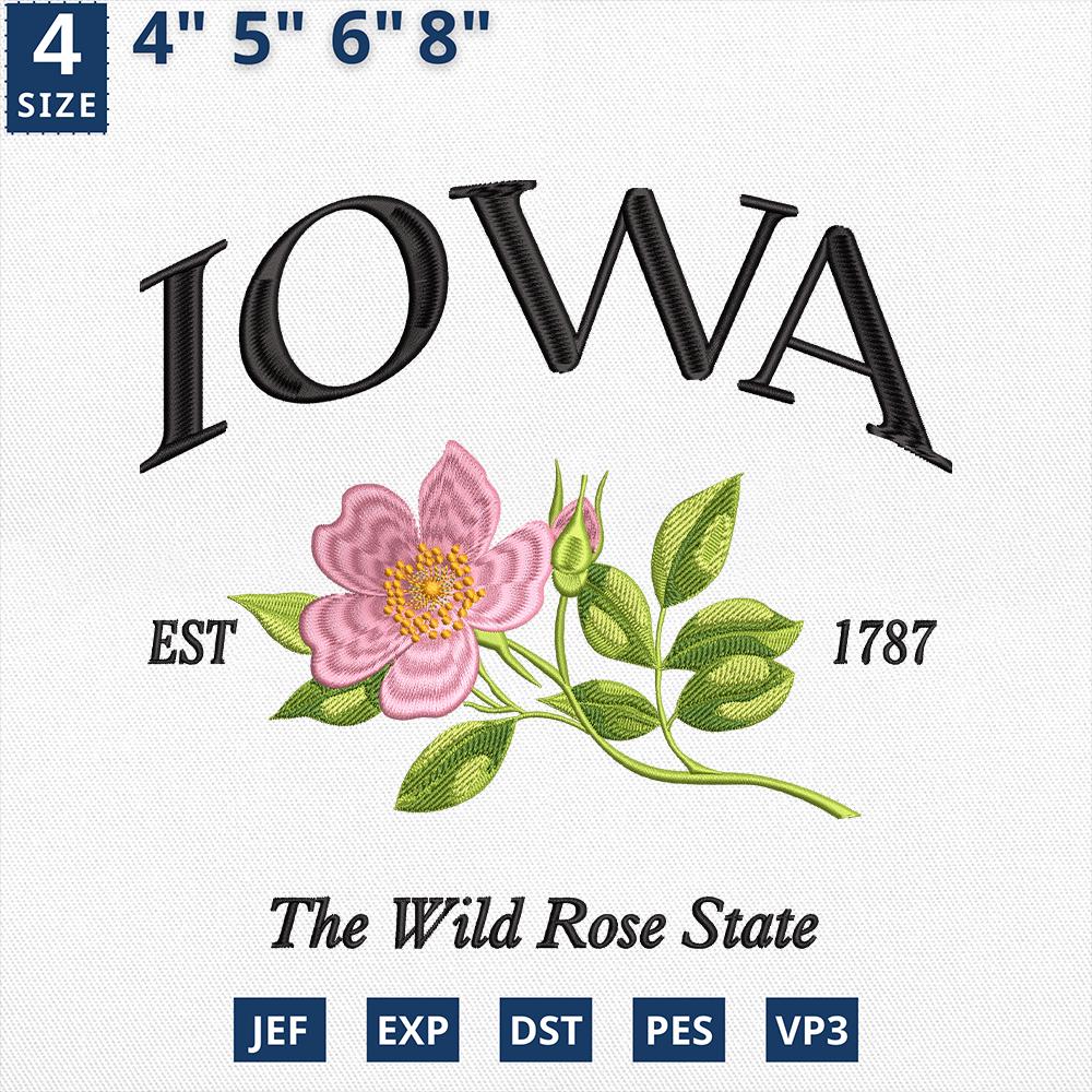 Iowa Flower Wild Rose Embroidery Design File