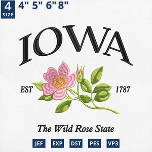 Iowa Flower Wild Rose Embroidery Design File