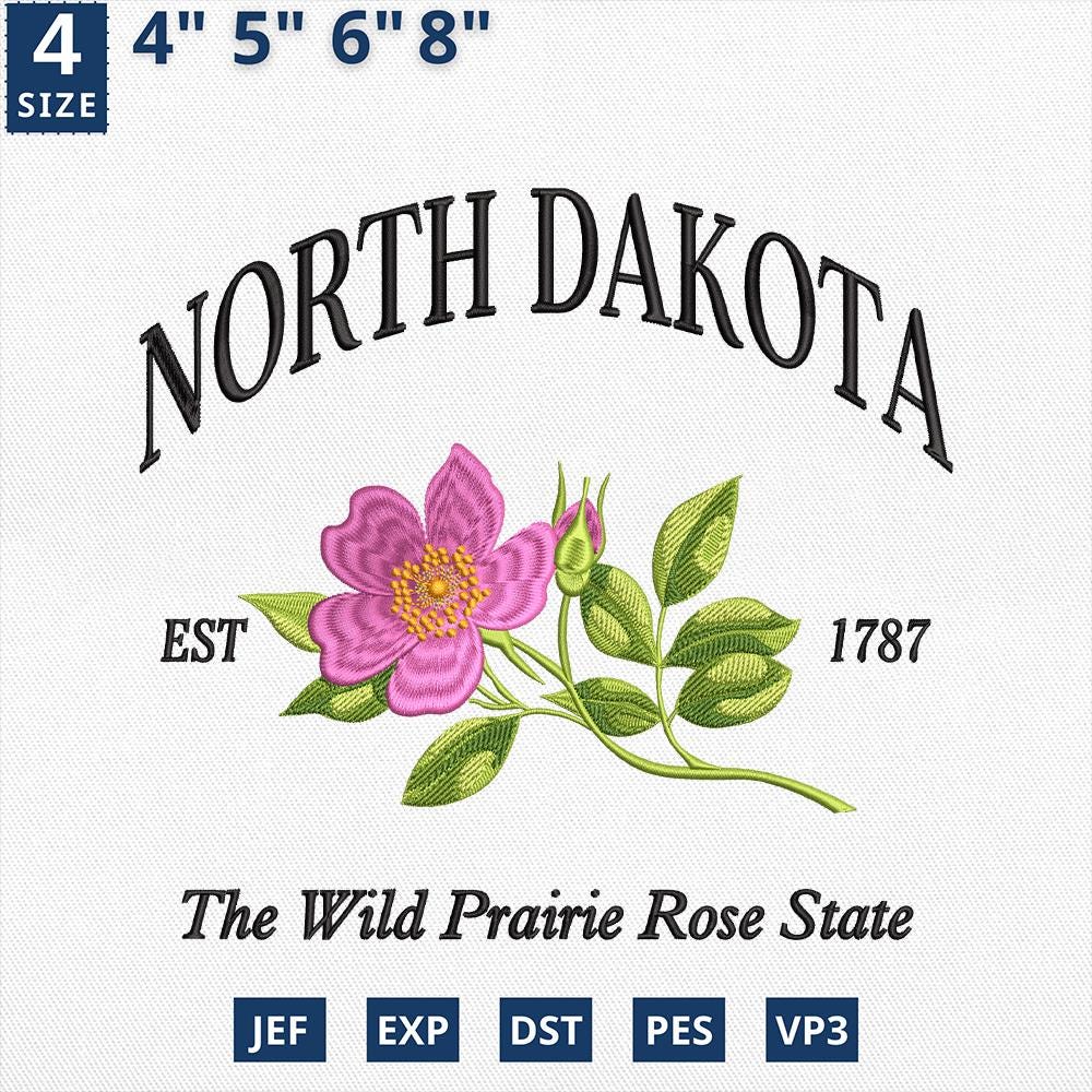 North Dakota Flower Embroidery Design Prairie Rose