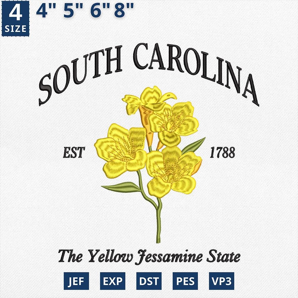 South Carolina Yellow Jessamine Embroidery Design
