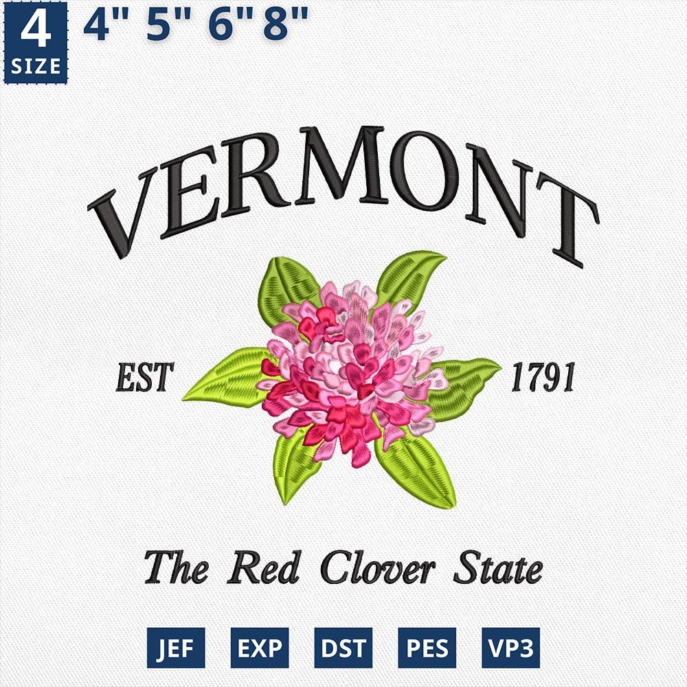 Vermont Flower Red Clover Embroidery Design