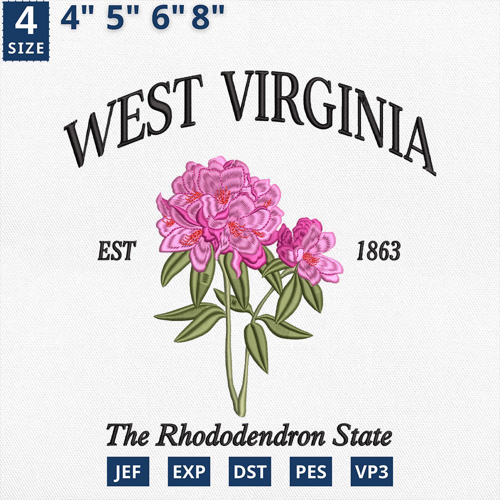 West Virginia Rhododendron Embroidery Design File