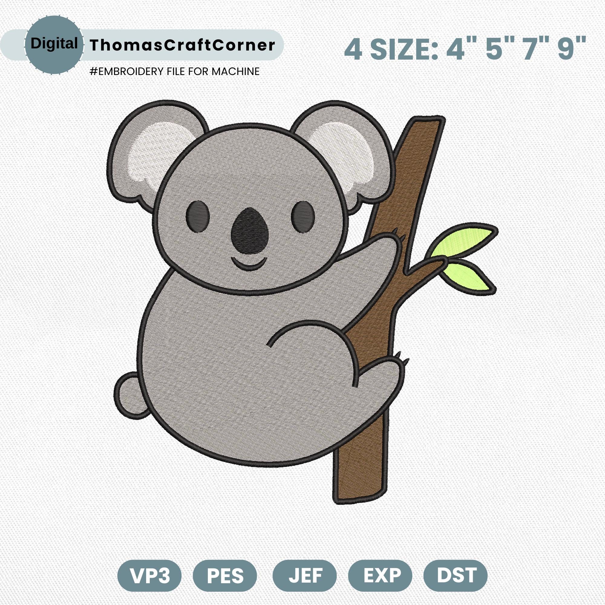 Cute Koala Embroidery File, Safari Animal Embroidery Design, Zoo Animal Machine Embroidery, Forest Animal, Kid Embroidery, PES DST VP3