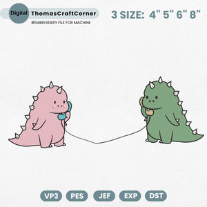 Dinosaur Couple Embroidery Design Romantic Machine