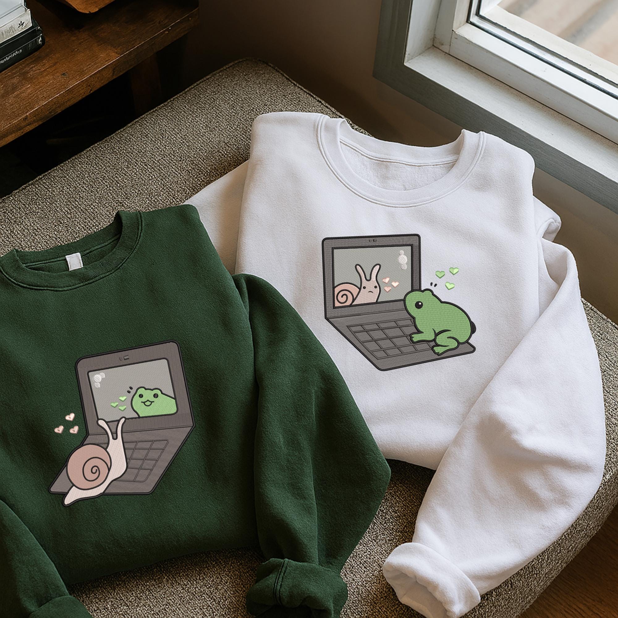 Snail Frog Laptop Embroidery Design Pattern