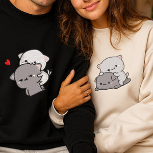 Cat Couple Embroidery Design Kawaii Kitty Cuddling