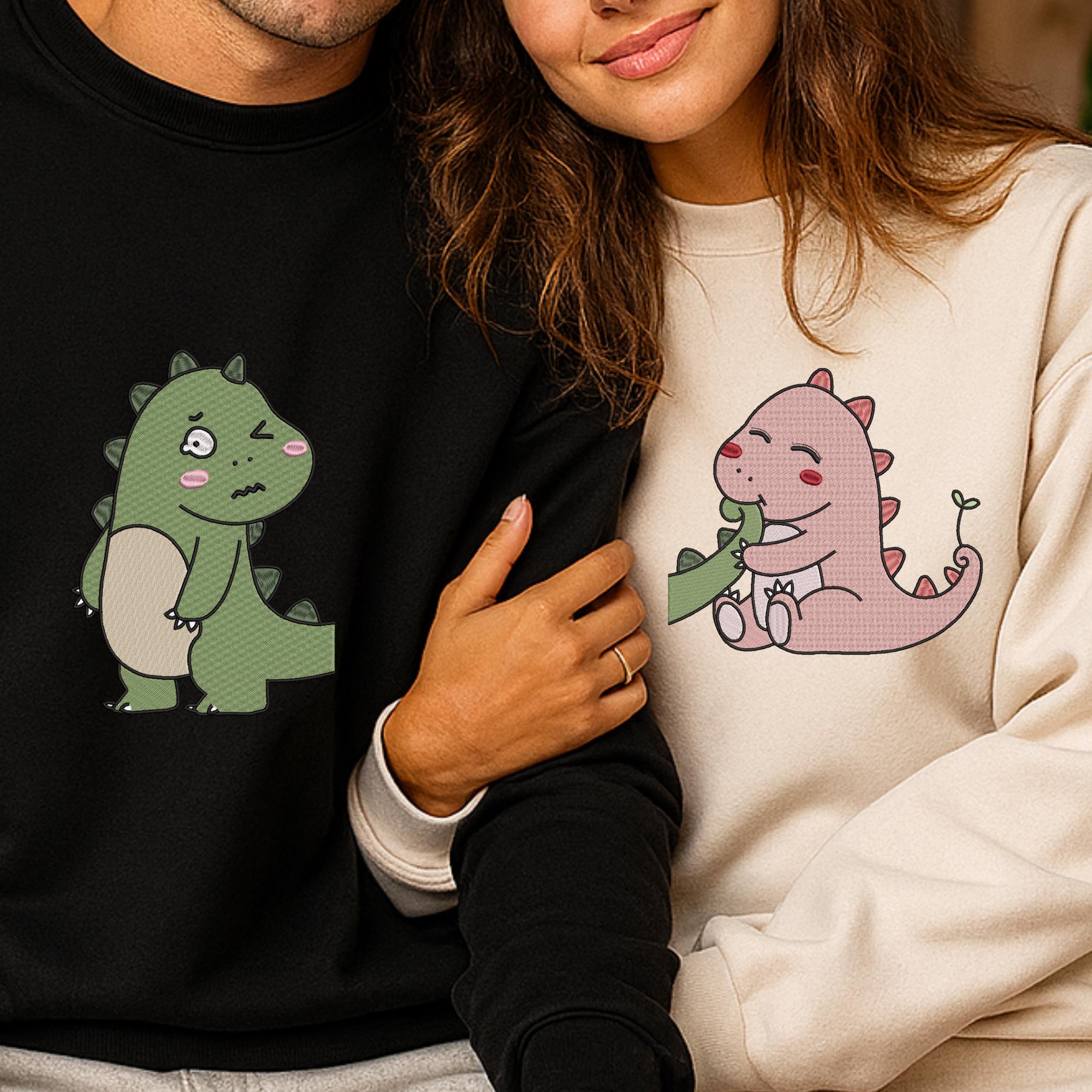 Dinosaur Couple Embroidery Design Romantic Dino Machine
