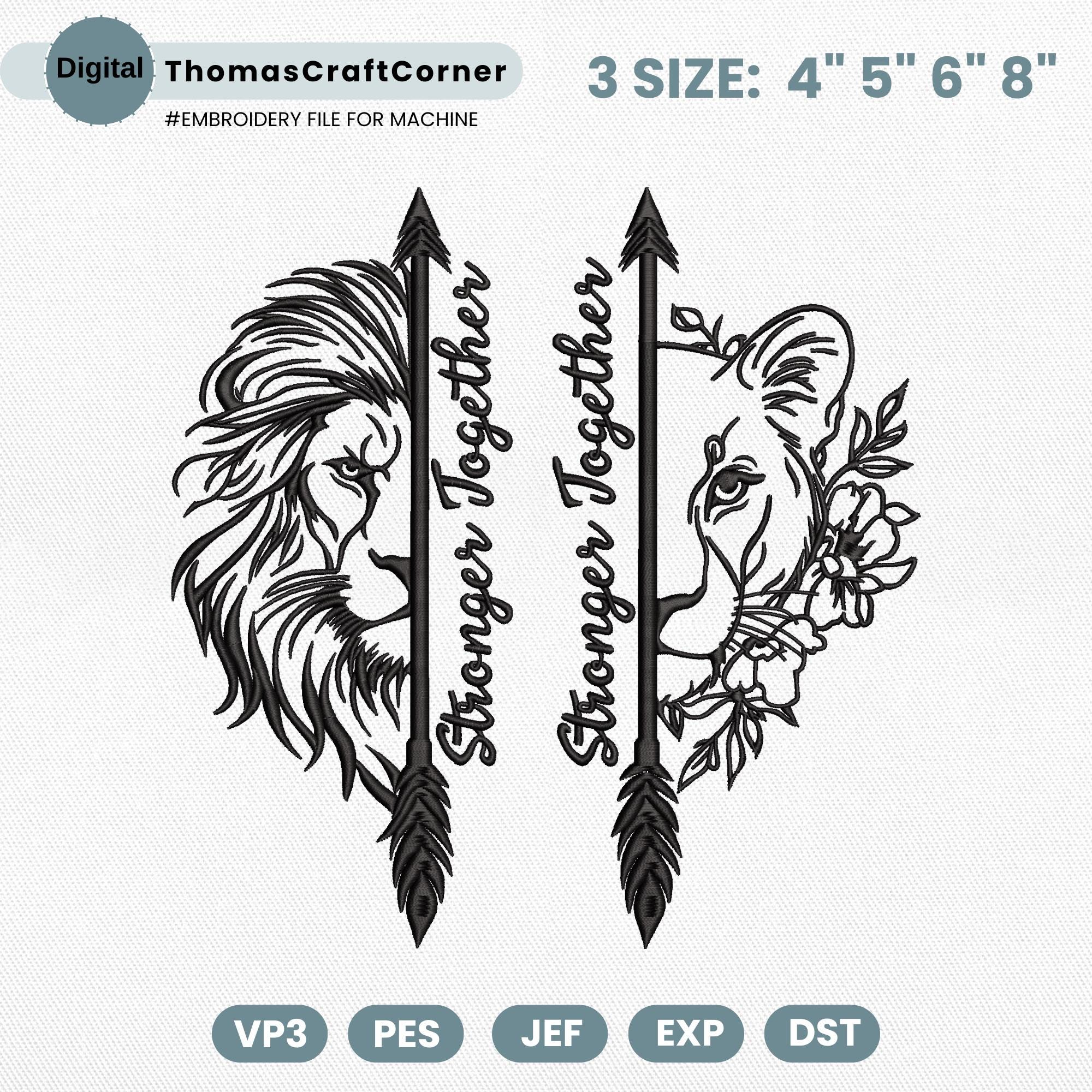 Lion Lioness Embroidery Design Wild Animal Love Jungle
