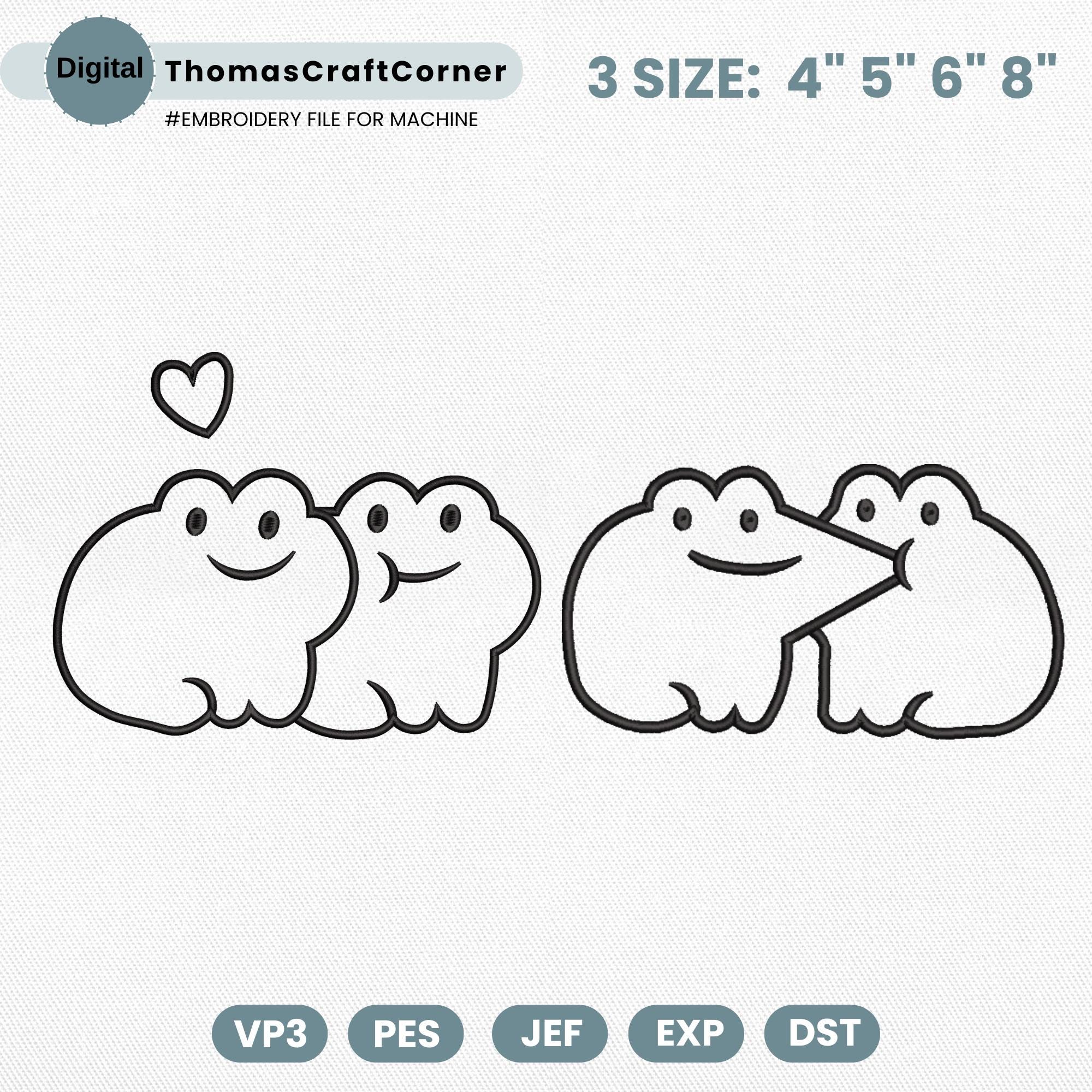 Frog Couple Kissing Embroidery Design Pattern