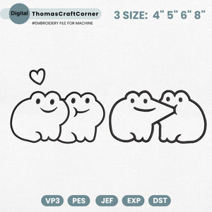Frog Couple Kissing Embroidery Design Pattern